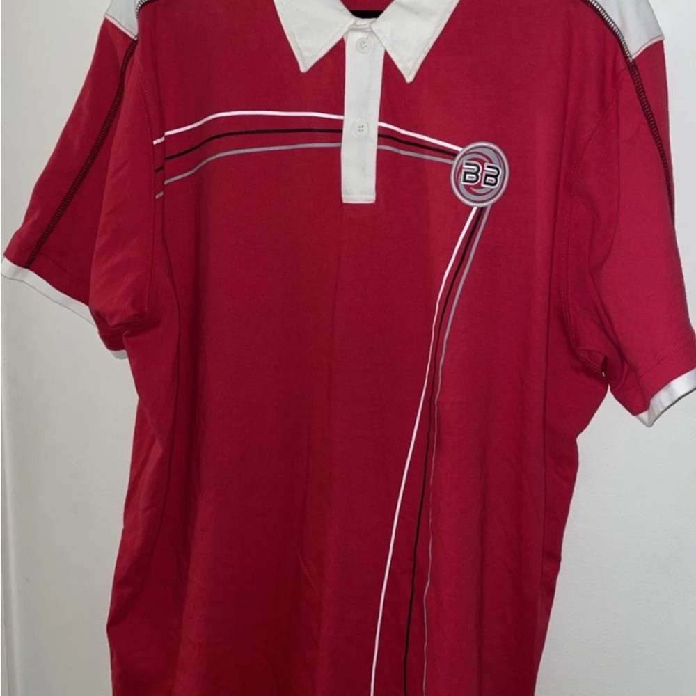 New DEADSTOCK Bugle Boy Red Polo Shirt Racing Stripes with White Trim NWOT
